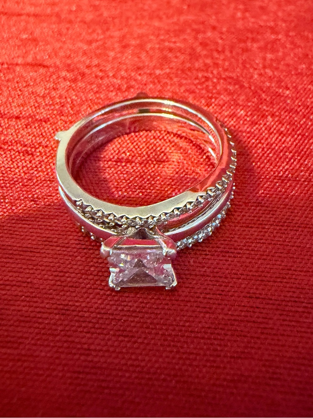 Sterling Silver Cubic Zirconia Engagement Ring Set - Clear Stone